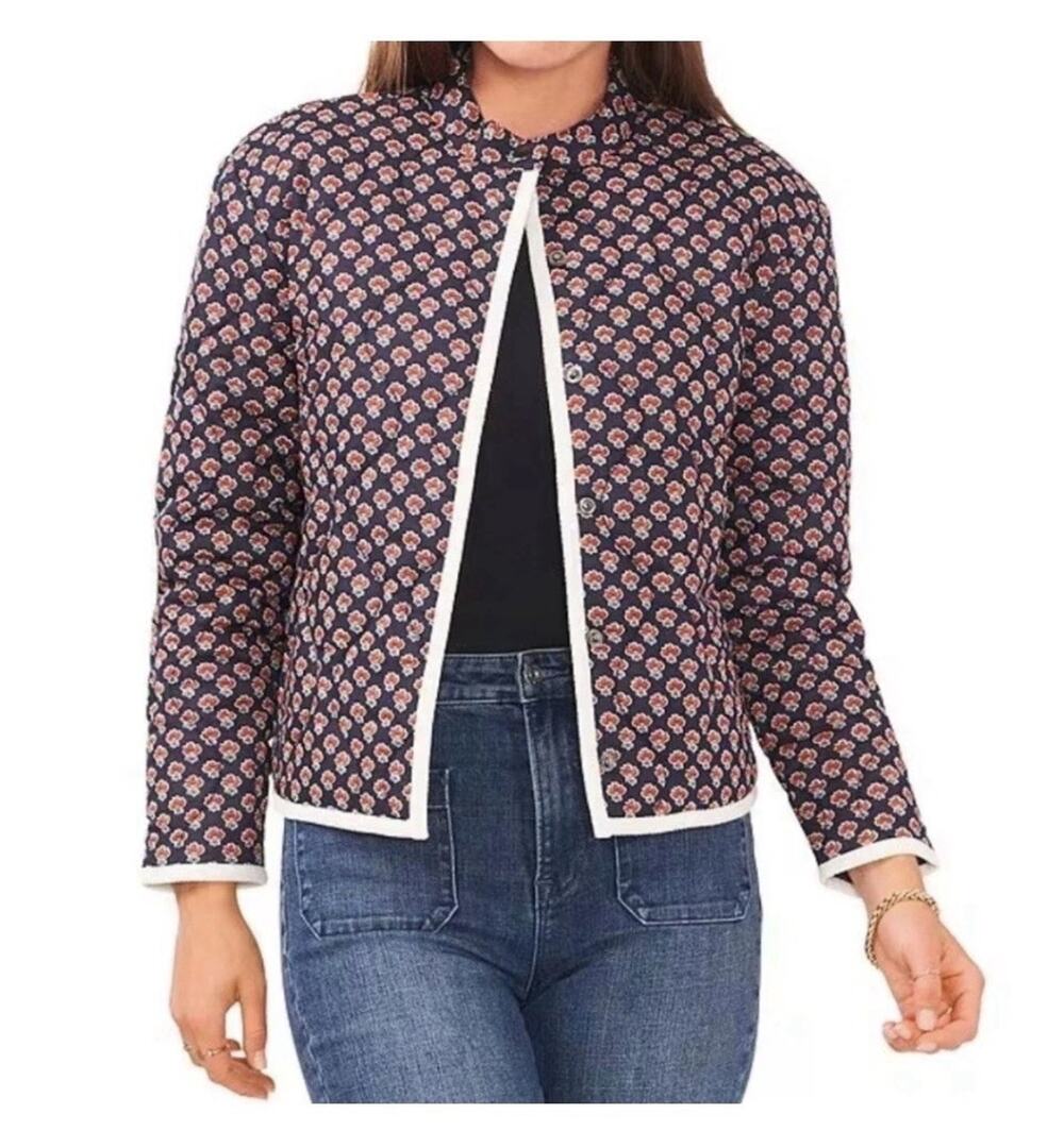 Chelsea & Violet Cotton Quilted Jacket Sz M Snap Front Lined Cottagecore Prairie